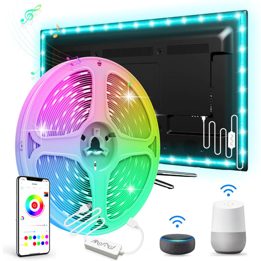 16.4ft Smart LED Strip Lights WiFi LED Lights Strip Work with Alexa and Google Assistant RGB 16 Million Colors with App Control Music Sync LED Lights for Bedroom USB Led Lights for TV 45-75 Inch