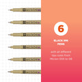 SAKURA Pigma Micron Fineliner Pens - Archival Black Ink Pens - Pens for Writing or Drawing - Holiday Gifts for Artists, Crafters & DIY Gifts Projects - Assorted Point Sizes - 6 Count