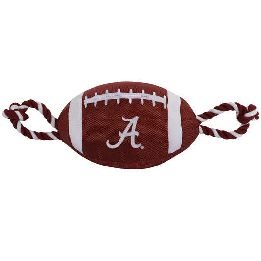 Pets First NCAA Alabama Crimson Tide Football Dog Toy, Tough Quality Nylon Materials, Strong Pull Ropes, Inner Squeaker, Collegiate Team Color