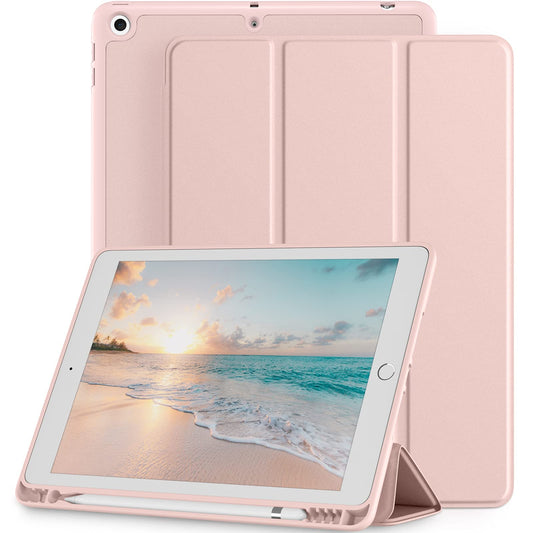 Mastten Case Compatible with iPad 9th/8th/7th Generation Case, for iPad 10.2 Inch Case with Pencil Holder, TPU Smart Stand Back Case Cover for iPad Case 2021/2020/2019, Auto Wake/Sleep, Rose Pink