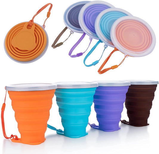 Vaso de viaje plegable de silicona ME.FAN - Vaso de camping plegable de silicona con tapa - Juego de vasos expandibles para beber - Portátil, graduado [9,22 oz]