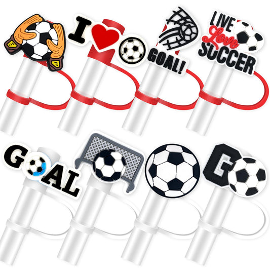 Lot de 8 capuchons de paille de football pour gobelets, 10 mm, compatibles avec les gobelets de 30 et 40 oz avec poignée, capuchons de paille pour gobelets, accessoires (football)