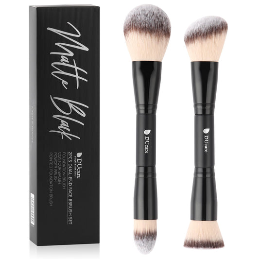 DUcare Makeup Brushes Duo End Foundation Contour Powder and Buffer Brush Bronzer Double Makeup Brush Set 2Pcs black