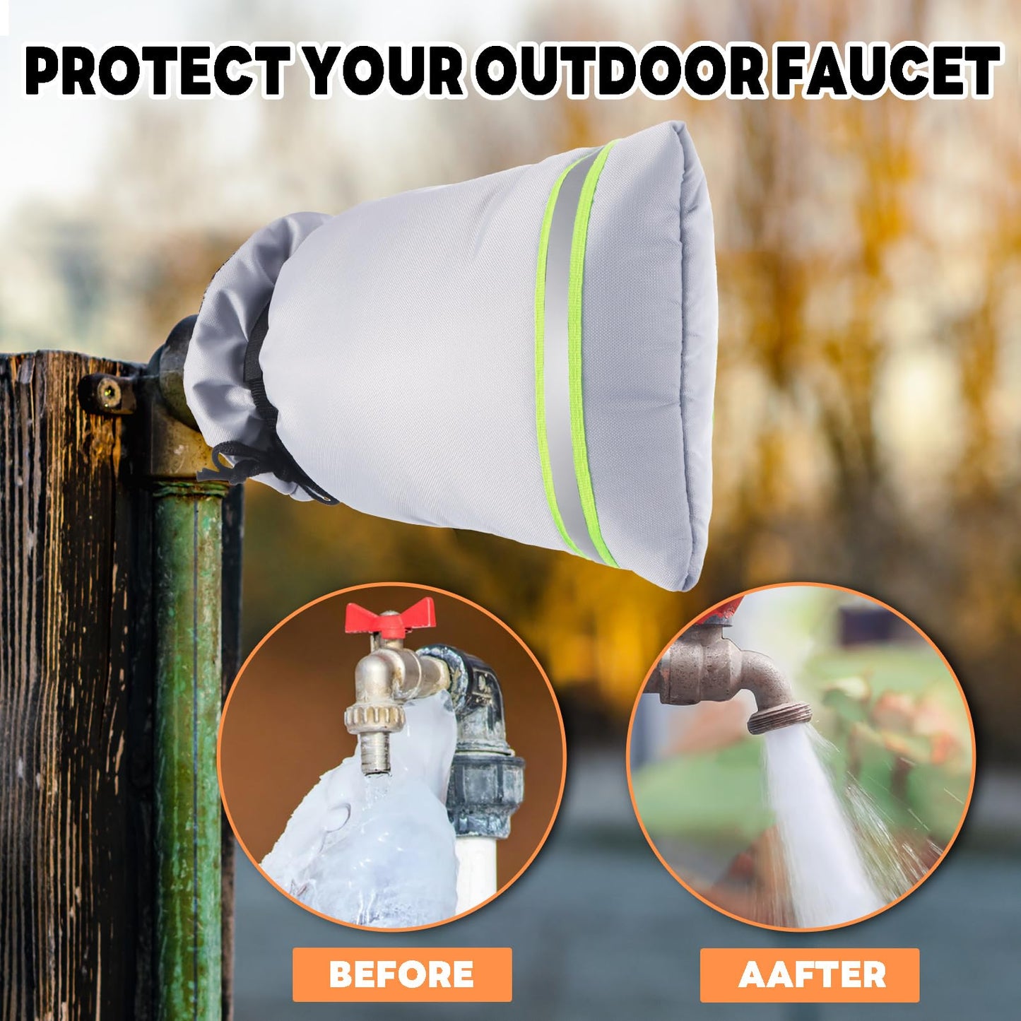 Outdoor Faucet Covers for Winter, 11.8" H X 7.8" W Hose Covers for Winter, Outside Waterproof Insulated Spigot Freeze Protection with Thickened 420d Oxford Fabric and Aluminum Foil Fabric (2pcs)