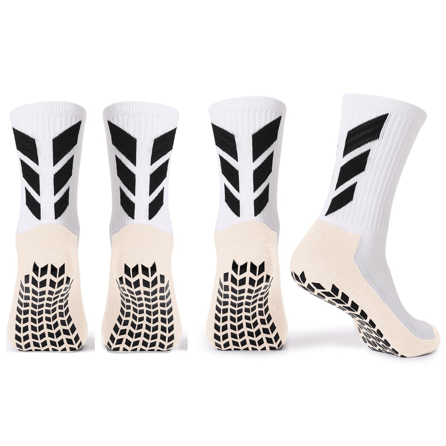 Howwide Lot de 2 paires de chaussettes de football antidérapantes pour homme Pilates Chaussettes d'hôpital pour homme Volley-ball Basketball Football Blanc