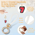 2 in 1 Crystal Bling keychain & cute number tag keychain, leather airtag keychain holder, Lanyard for women Keychain -No.7