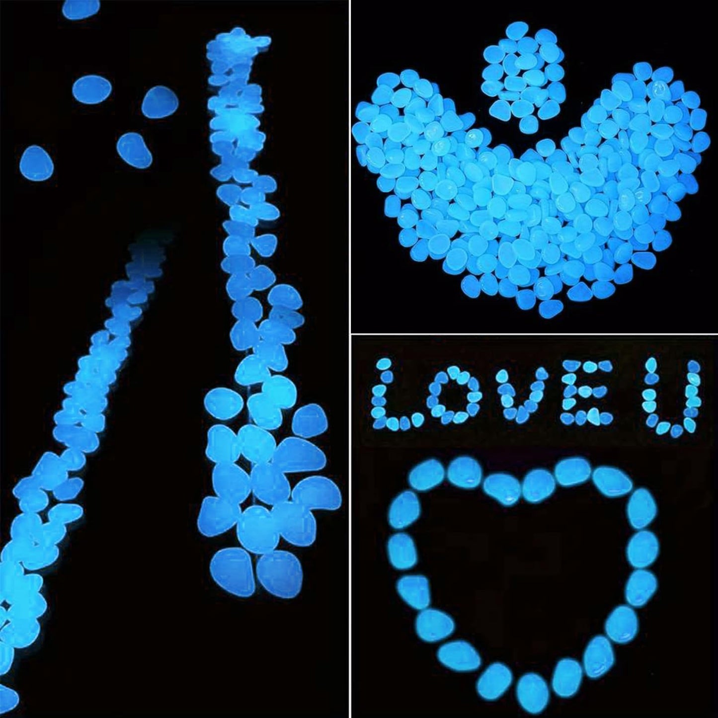 100pcs Glow in The Dark Pebbles Stones, DIY Decorative Luminous Stones, Blue Glowing Rocks for Garden Lawn Yard, Walkway, Pathway, Potted Plants, Fish Tank, Aquarium