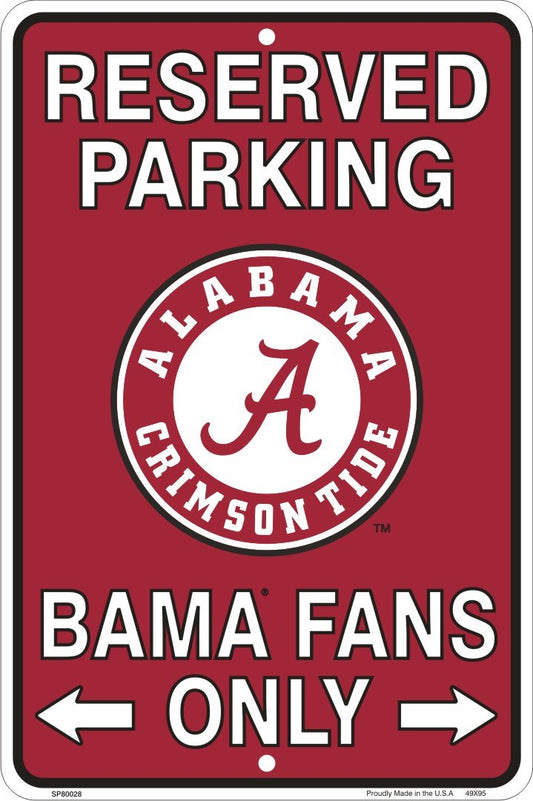 Letrero de metal de 8 x 12 con relieve para estacionamiento reservado para fanáticos de Alabama (Bama)