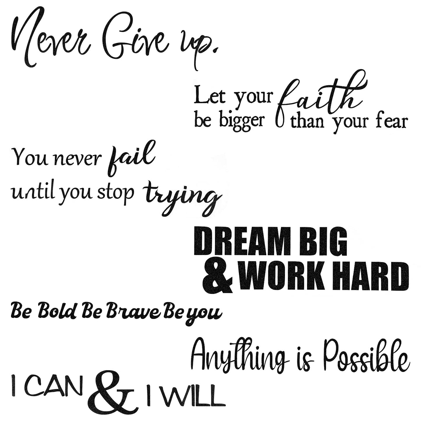 5 Sheets Vinyl Wall Quotes Stickers Inspirational Quotes Decals Peel and Stick Motivational Wall Decals Never Give up Anything is Possible Wall Decals for Bedroom Living Room Office Bathroom