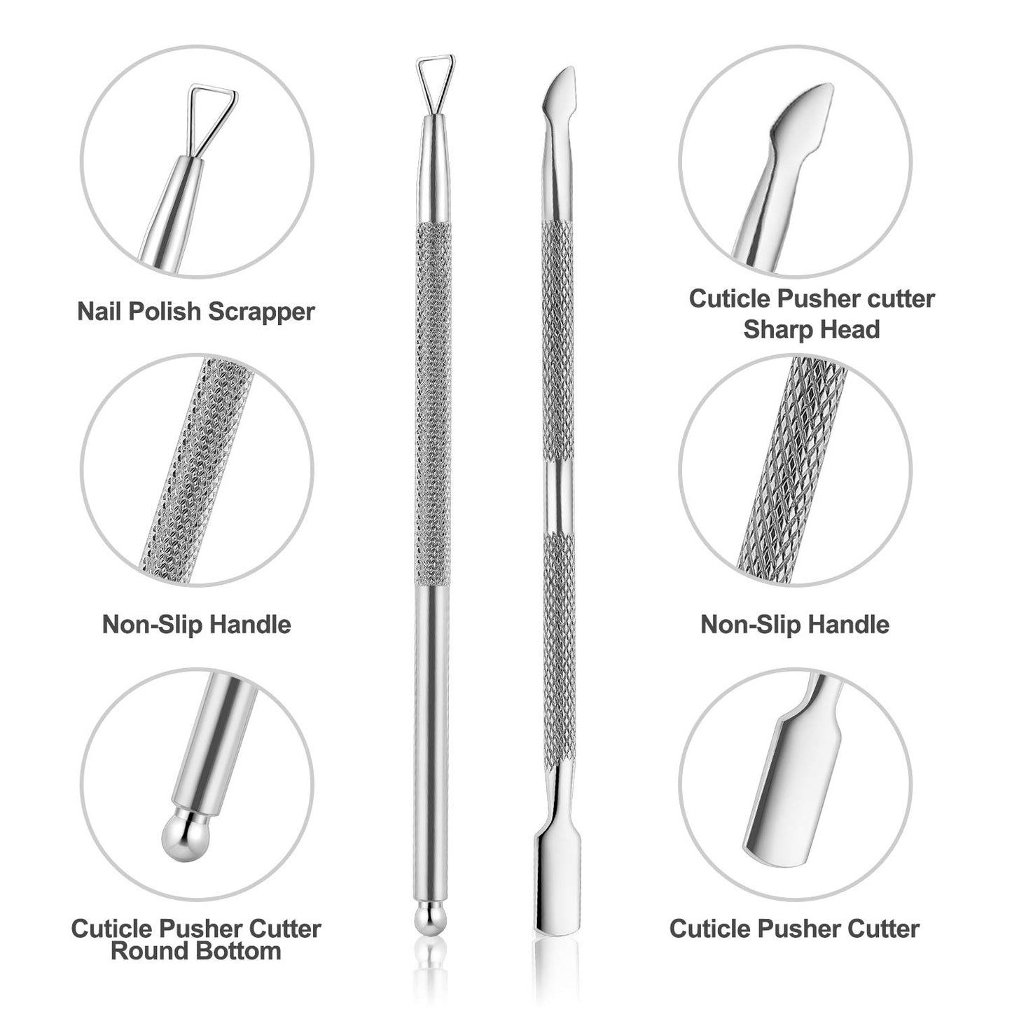 Cuticle Trimmer with Cuticle Pusher and Cutter-YINYIN Cuticle Remover Nippers Professional Stainless Steel Cutter Clippers,Pedicure Manicure Tools for Fingernails Toenails(Silver)