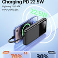 Portable Charger with Built in Cable - 22.5W Fast Charging 20000mAh Slim Power Bank USB C LED Display Travel Battery Pack 5 Outputs & 3 Inputs for iPhone Samsung Android iPad Phones Tablets etc