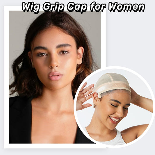 Lace Silicone Wig Grip Cap for Women,Wig Cap with Grip Band Adjustable,Used for Lace Wigs and Single Top Wigs-Lace Silicone Cap Let Your Wig Be Glueless.(Beige)