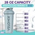 VELOMIX -4 PACK- 28 oz Shaker Cups for Protein Shakes - 4x Wire Whisk | Leak Proof Protein Shaker Bottles for Protein Mixes | Protein Shaker Bottle Pack | Mixer for Protein Shakes(Aqua Depths)