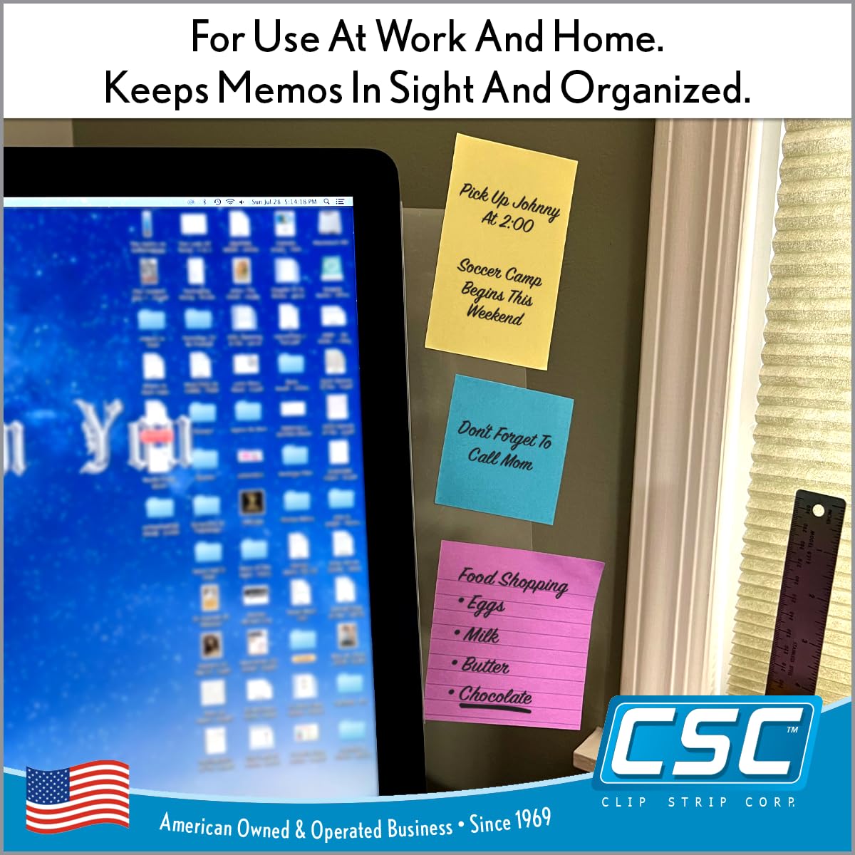 Computer Monitor Memo Board Sticky Note Holder, Semi-Transparent Flexible PVC, Monitor Adhesive Message Boards, Desk Accessories & Workspace Organizers, 12" L x 3" W, Non-Acrylic, 2 Pack