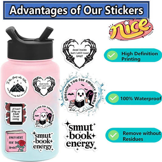 50PCS Smutty Book Stickers for Kindle Adult,Bookish Smut Reading Booktok Dark Romance Case Journal Water Bottle Sticker Spicy Lover Gift Funny Aesthetic Pink Laptop Phone Decal Decor (Bookish)