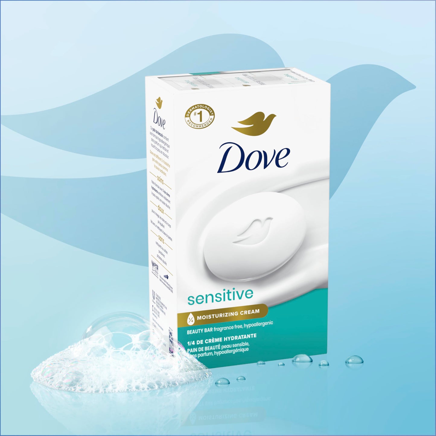 Dove Beauty Bar Soap Sensitive, 8 Bars for Sensitive Skin, Fragrance Free and Hypoallergenic 3.75 oz