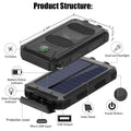 Solar Charger, 20000mAh Portable Outdoor Waterproof Solar Power Bank, Camping External Backup Battery Pack Dual 5V USB Ports Output, 2 Led Light Flashlight with Compass (Black)