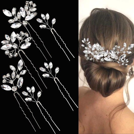 6 Pieces Bride Wedding Hair Pins Rhinestone Bridal Hair Piece for Women Crystal Hair Accessories for Bride Bridesmaids Flower Girls(Silver)