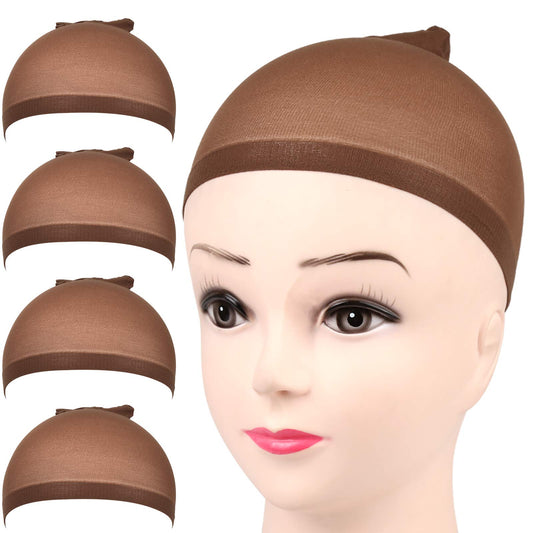 FANDAMEI Wig Cap, 4 pieces Dark Brown Stocking Wig Caps Stretchy Nylon Wig Caps for Women