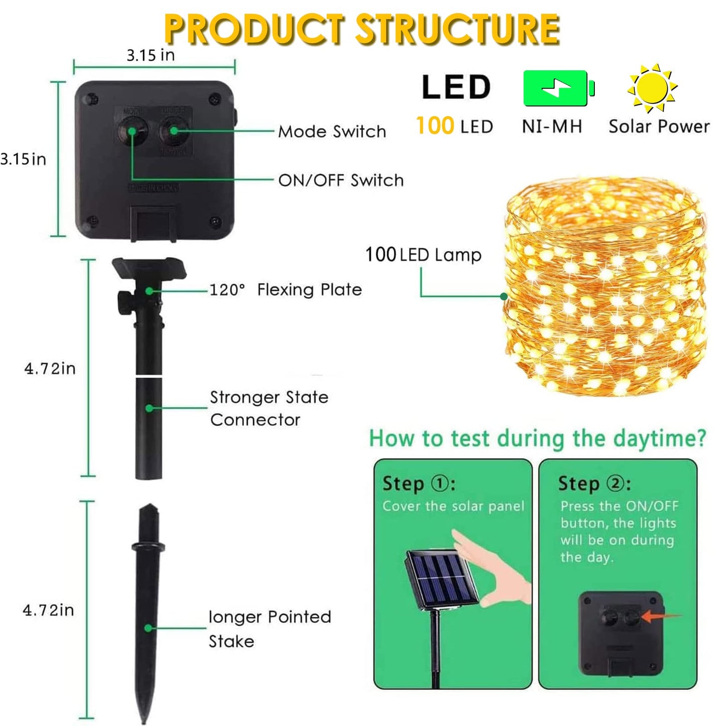 Guirlande lumineuse solaire d'extérieur BHCLIGHT, lot de 2, 24,4 m, 200 LED, lumières solaires d'extérieur de Noël, fil de cuivre étanche, 8 modes, lumières féeriques solaires pour jardin, arbre, mariage, décorations de Noël (blanc chaud)