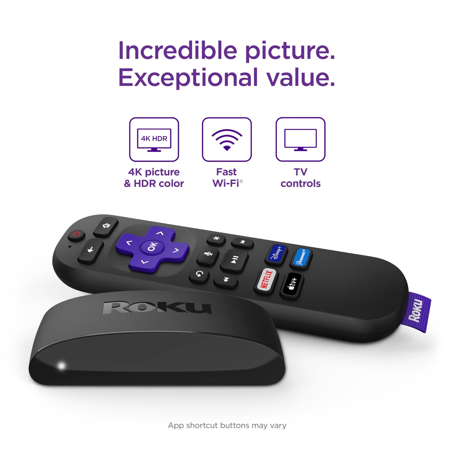 Roku Express 4K+ | Appareil de diffusion en continu Roku 4K/HDR, télécommande vocale Roku, TV gratuite et en direct