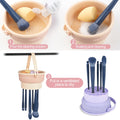 Ranphykx Makeup Brush Cleaner Mat 3 in 1 Silicone Makeup Brush Cleaning Bowl with Drying Holder Brush Cleaning Scrubber Tool Cosmetic Brush Cleaner with Holder for Storage Stand