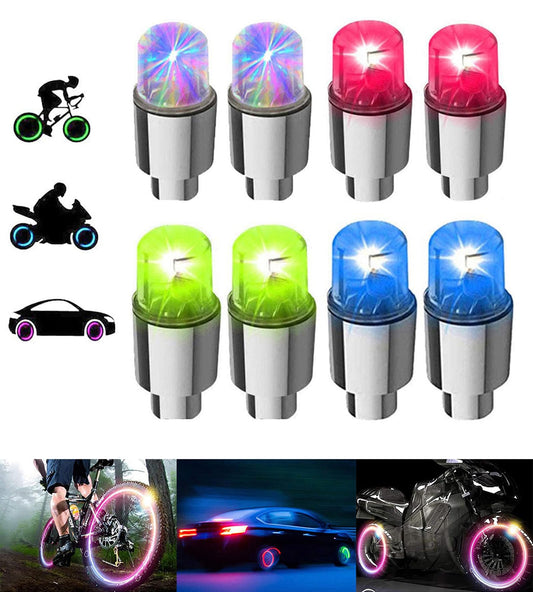 YUERWOVER 8 Pack LED Bike Wheel Lights Car Tire Valve Stems Caps Bicycle Motorcycle Waterproof Tyre Spoke Flash Lights Cool Reflector Accessories for Kids Men Women with 10 Extra Batteries(Multicolr)