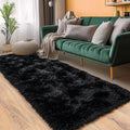 Alfombras de pasillo mullidas para dormitorio de 2 x 6, alfombra peluda moderna para pasillo, sala de estar, alfombra de felpa suave y difusa para la cabecera de la cama para la decoración de la habitación de los niños y niñas, color negro