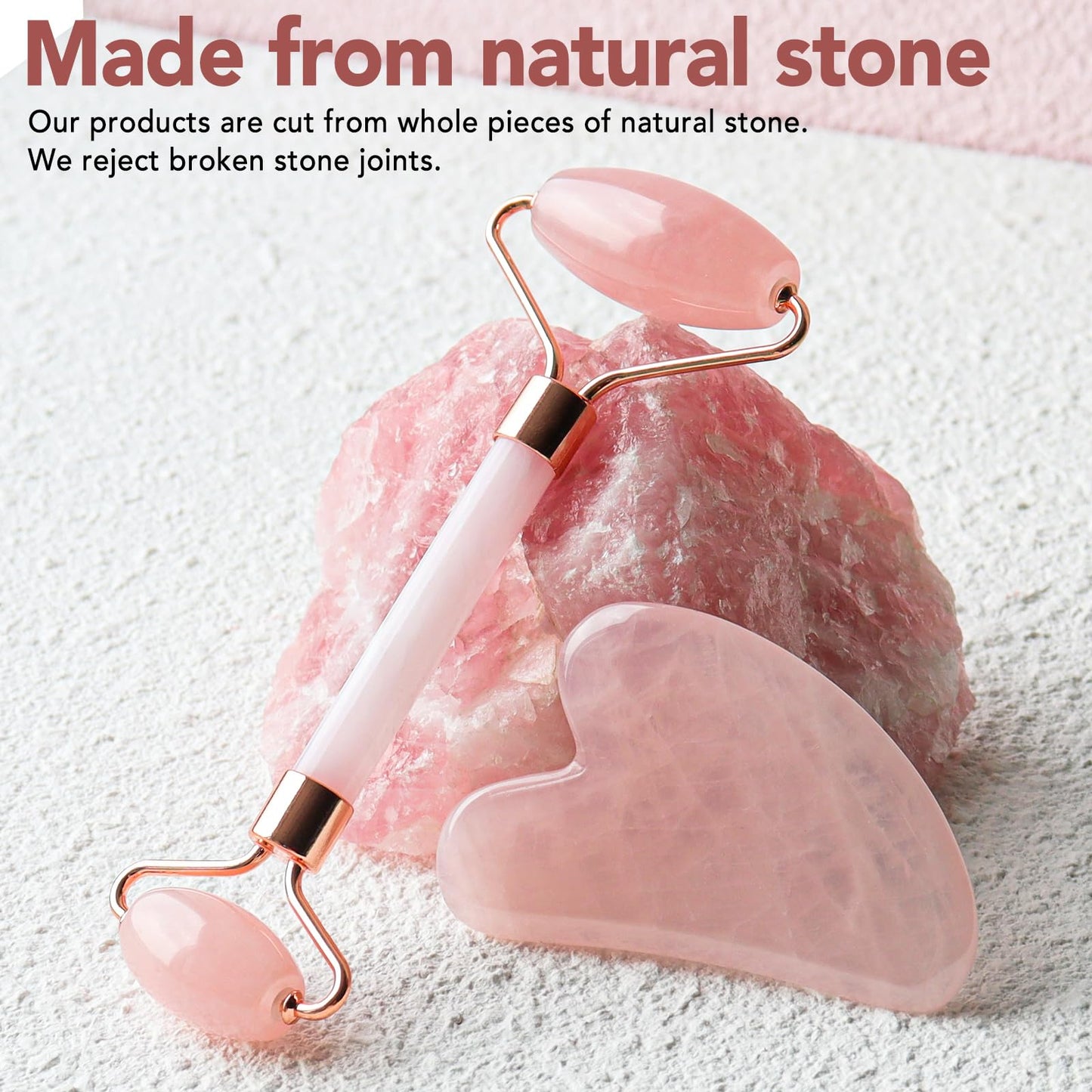 huefull Face Massager Rose Quartz Face Roller & Gua Sha Facial Tool Set, Muscle Tension Relief, Skin Care Gift for Men/Woman, Skin Care Gifts