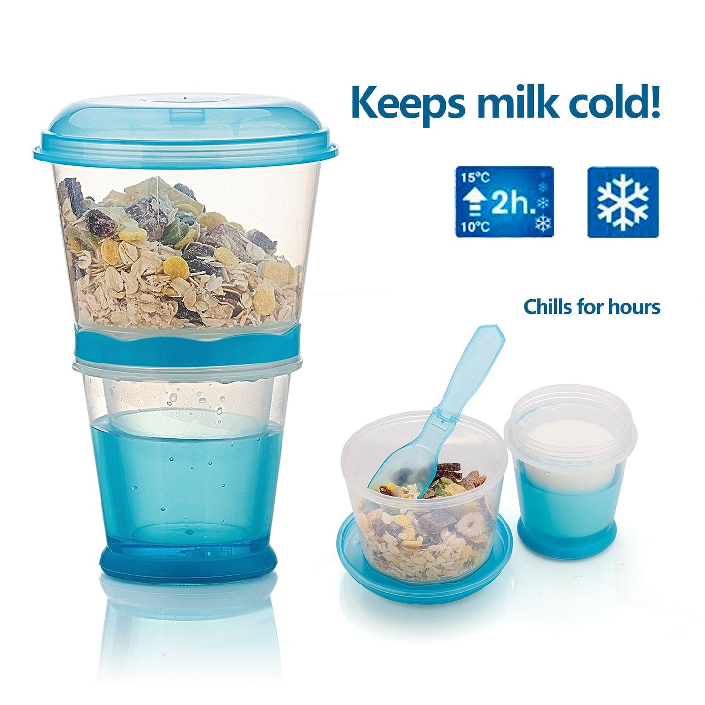 Vasos para cereales para llevar de INOGIH Vaso portátil para desayuno Vaso para cereales para llevar con cuchara (azul)