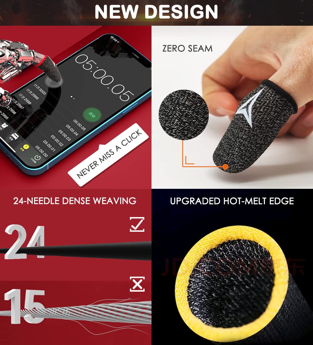 Paquete de 8 fundas para dedos para juegos móviles, fibra de plata de 0,3 mm, funcionamiento suave, antisudor, extremadamente delgadas, fundas para dedos Nuozme aptas para dispositivos de tableta y teléfono móvil (negro)