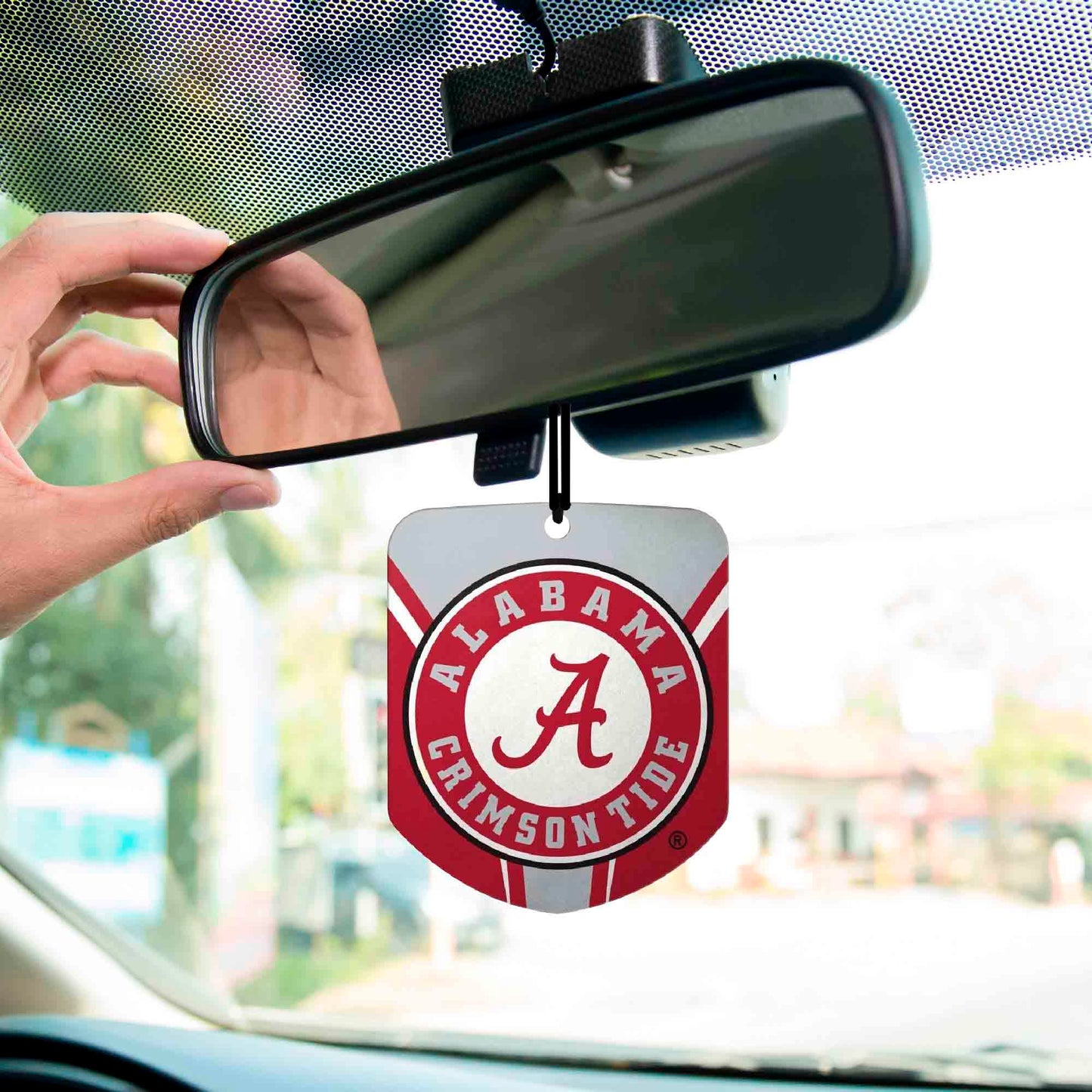 Ambientador colgante para automóvil FANMATS 61602 NCAA Alabama Crimson Tide, paquete de 2, aroma a hielo negro, eliminador de olores, diseño de escudo con logotipo del equipo