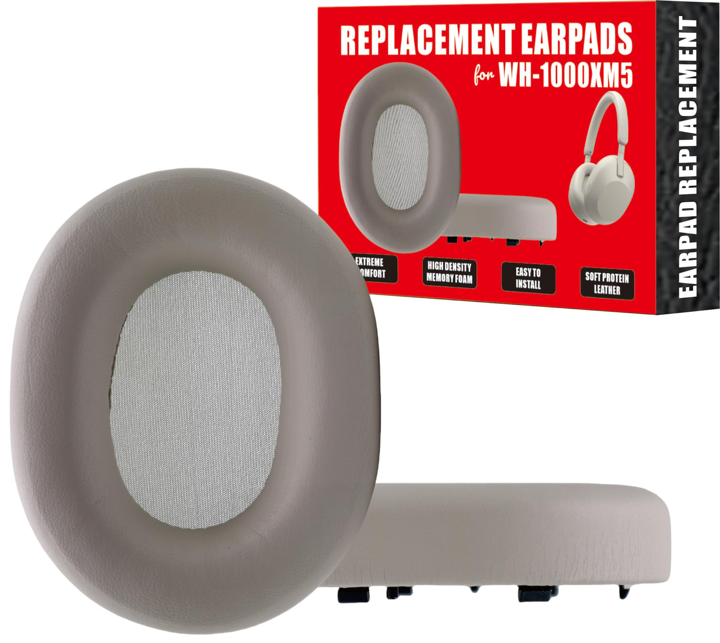 XM5 Earpads, XM5 Replacement Pads for Sony WH-1000XM5 Replacement Earpads Ear Pads Accessories for Sony Headphones WH1000XM5 Replacement Ear Pads Cushions Earmuffs White Silver