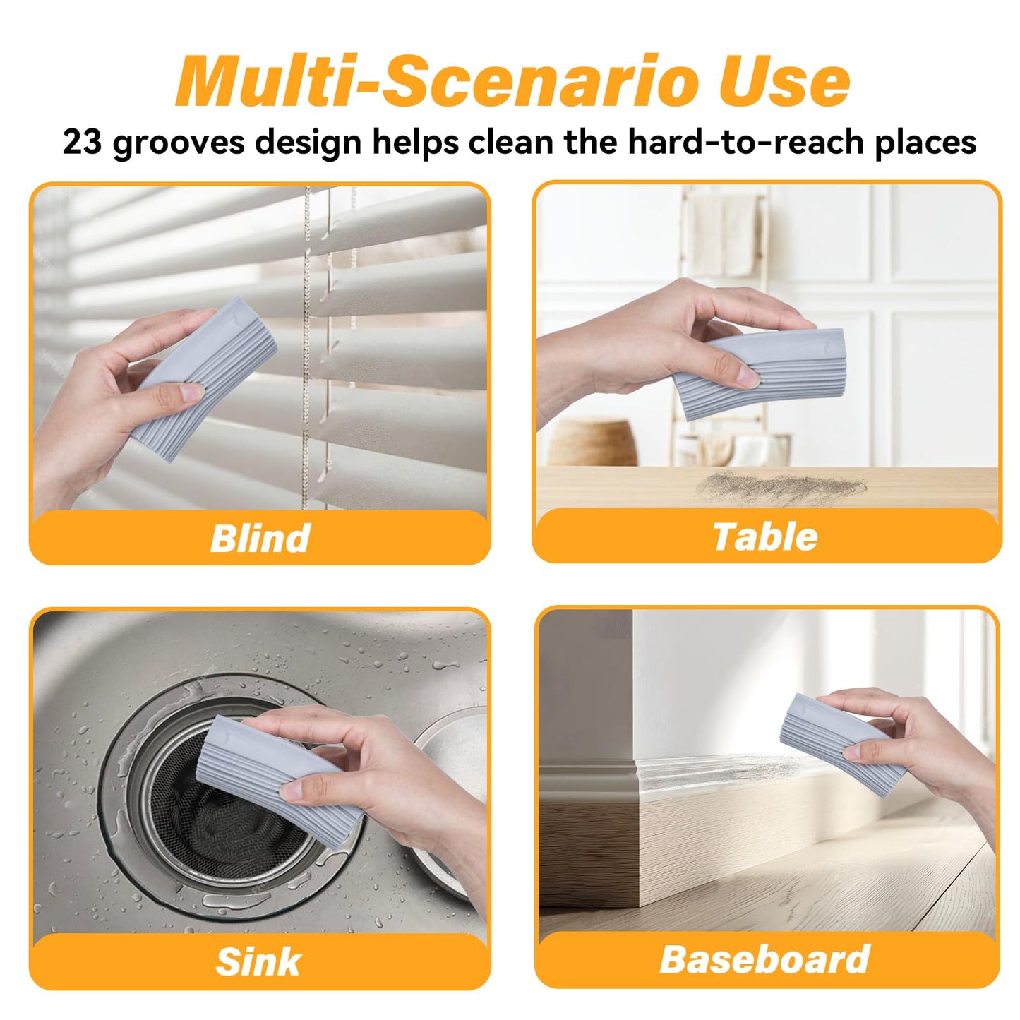 YFUIF 2-Pack Damp Clean Duster Sponge, Magic Sponge Eraser Baseboard Cleaner Tool, Dusters for Cleaning Blinds, Glass, Vents, Railings, Mirrors,Window Track Grooves and Faucets