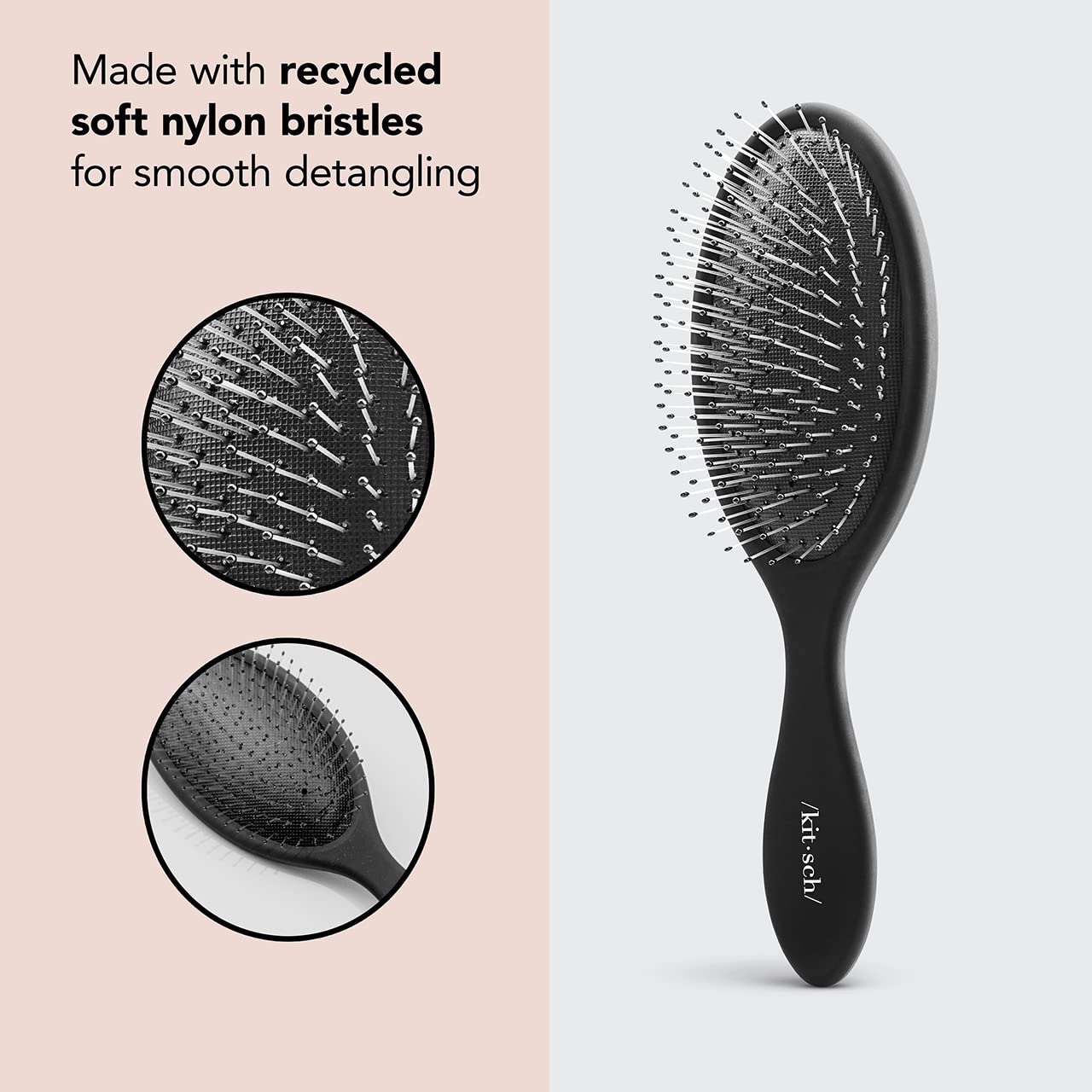 Kitsch Hair Detangler Brush - Soft Bristle Detangling Brush for Women with Curly & Straight, Dry & Wet Hair, Tangle Free, Flexible Bristles Comb, Travel-Friendly, Valentines Gift For Her - Black