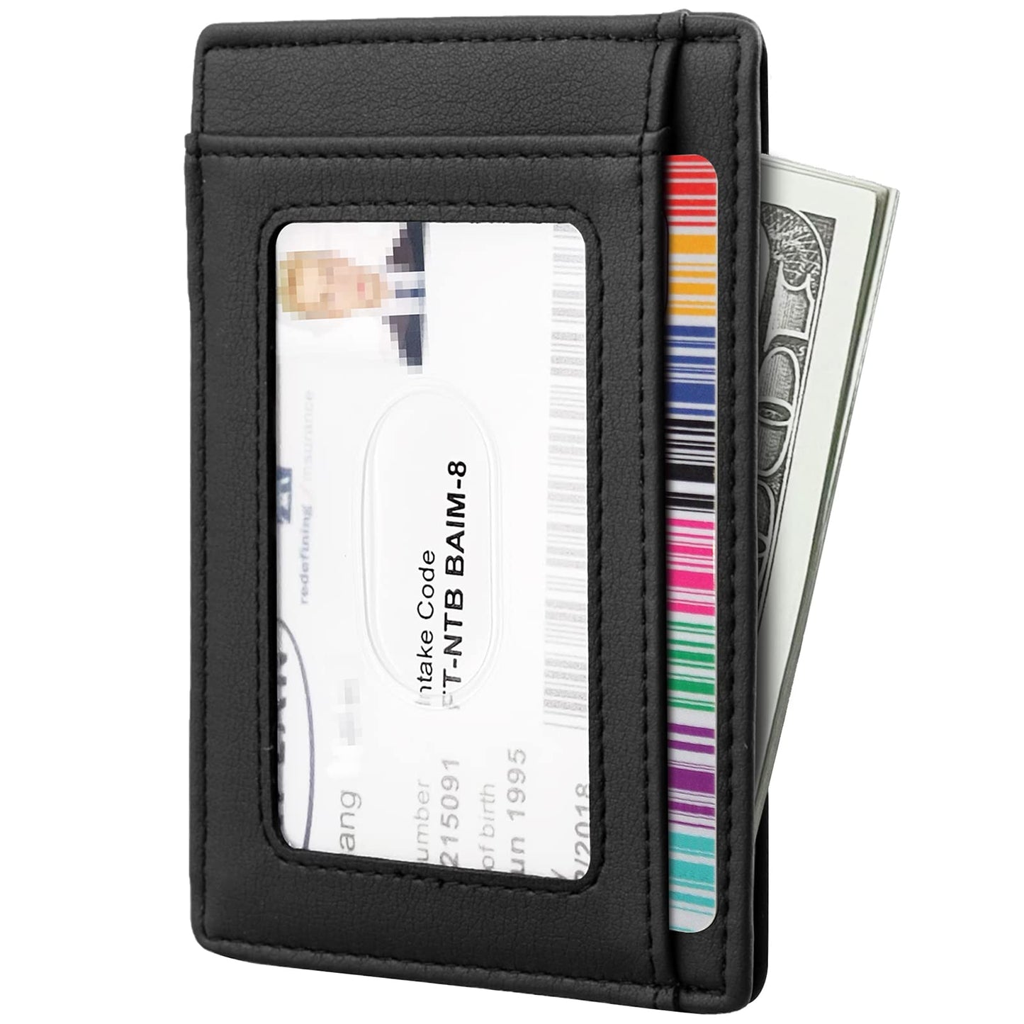 Travelambo Front Pocket Minimalist Leather Slim Wallet RFID Blocking Medium Size(Black Delux)