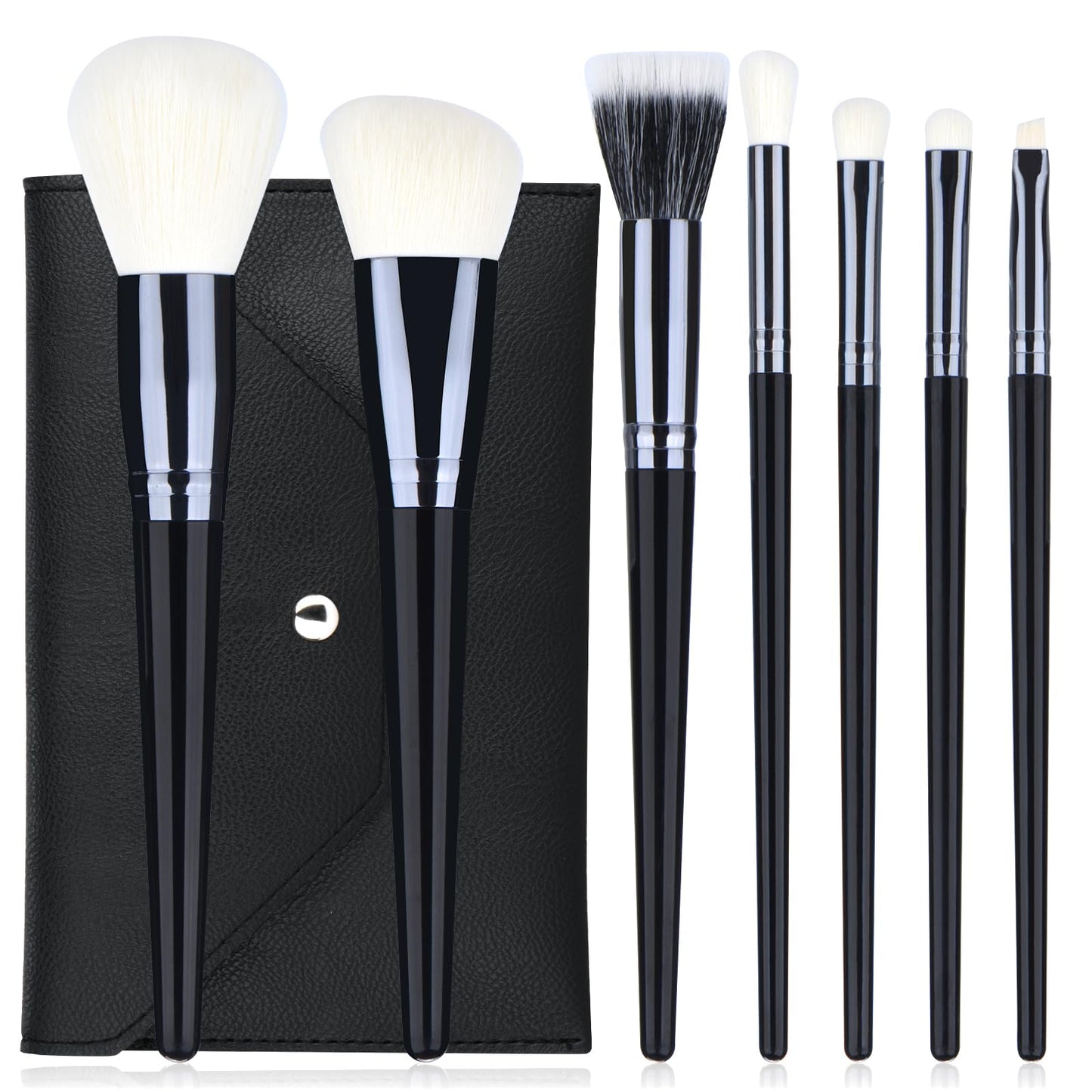 SHELWIN Makeup Brushs Set 7 Pcs Classic Black Makeup Brush Kit, Foundation Brush Eyeshadow Brush Powder Brush Blush Cosmetic Brushes With Case Travel Gift