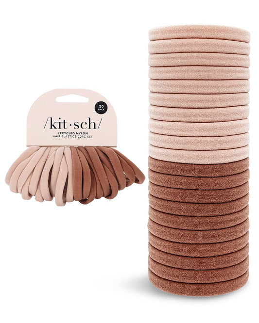 Kitsch Nylon Hair Ties for Girls & Women - No Snag, Pain-free Hair Ties No Damage Ideal for Ponytails, Updos & Braids, 20pcs Blush