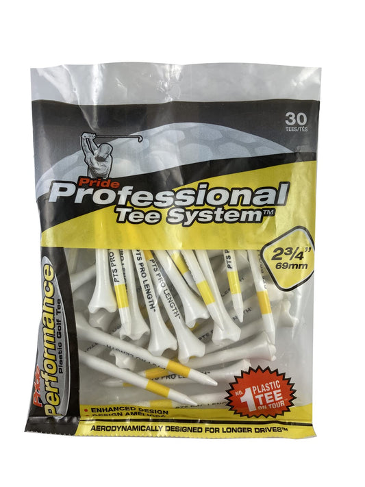 Pride Performance Professional Tee System Plastic Golf Tees (30 Count) , Yellow, 2-3/4 Inch