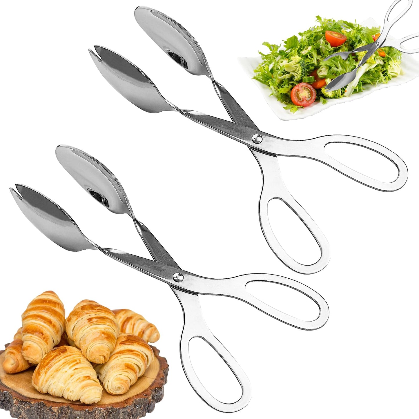 2 Pieces Salad Tongs, 8 Inch Serving Tongs, Stainless Steel Food Scissor Tongs, Buffet Tongs for Home Kitchen Party Bread Cake Bake Steak Barbecue Buffet Catering