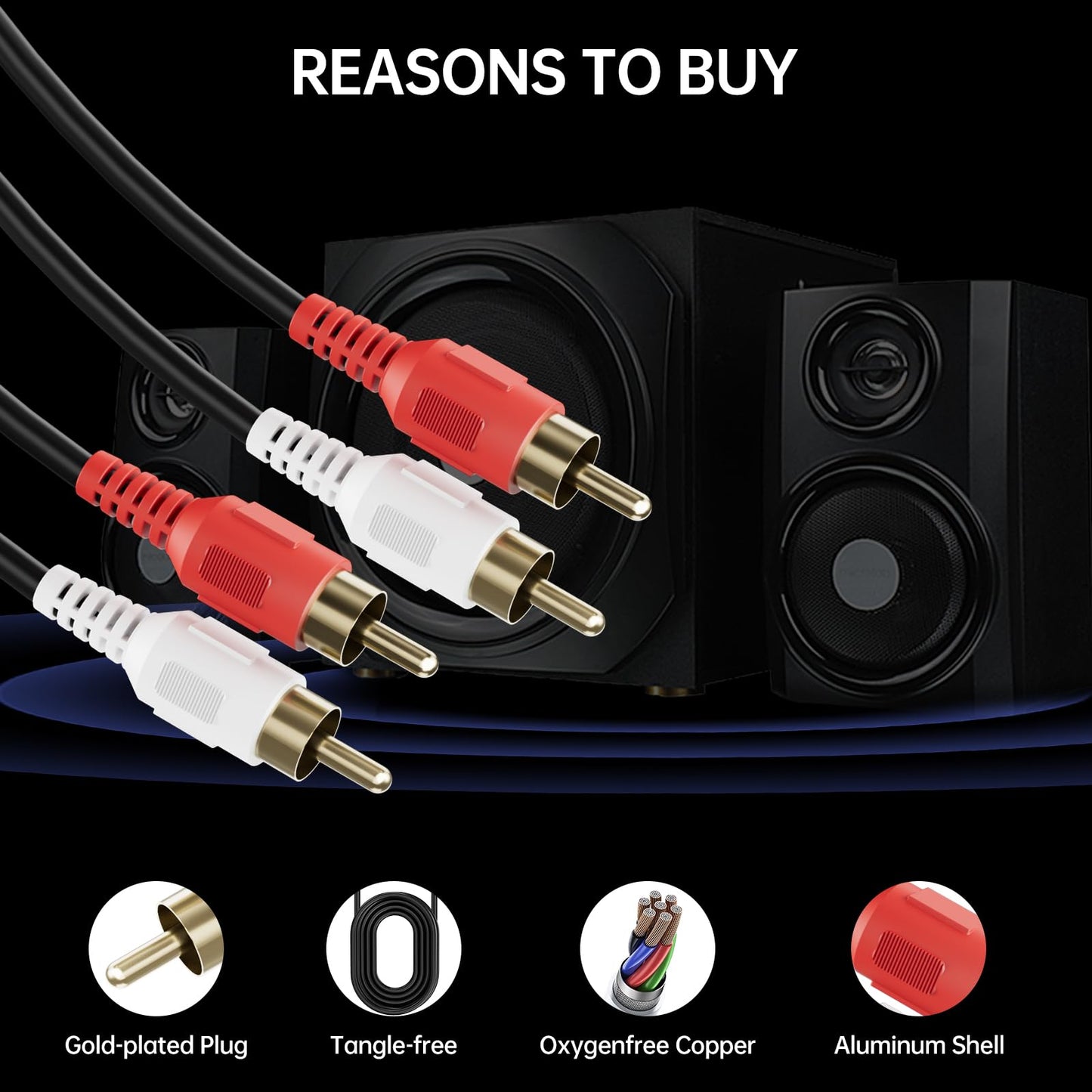 Sjorks RCA Cable 50ft,2RCA Male to 2RCA Male,Audio Stereo Subwoofer Cable [Hi-Fi Sound] Auxiliary Audio Cord for Home Theater, HDTV, Amplifiers, Hi-Fi Systems,Speakers and etc