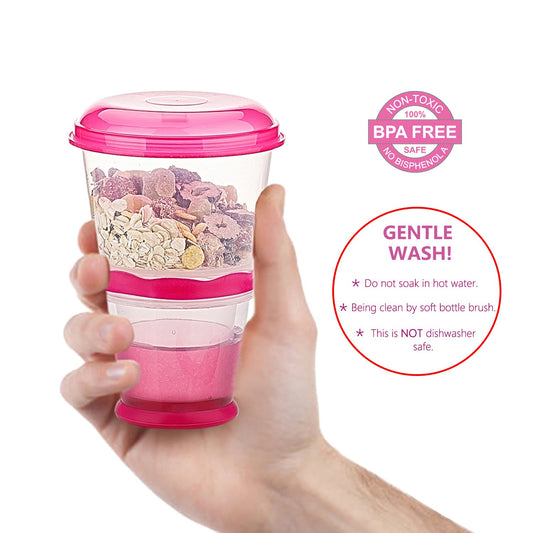 Cereal On the Go Cups Breakfast Drink Cups Portable Yogurt and Cereal To-Go Container Cup (Rose Red)