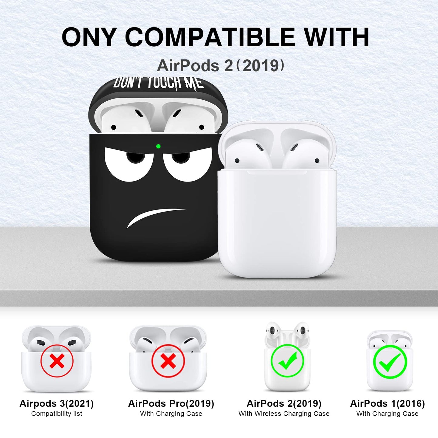 Youtec for Airpods Case, Don't Touch Me for Airpods Cover with Keychain Soft Cute Shockproof Cover for Women Men Compatible with for Airpods 2/1 Charging Case -Black