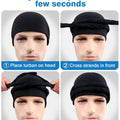 Adjustable Satin Lined Halo Turban Durag for Men &Women, Sleeping Bonnet, Beanie Hats, PRE-Tied Headwraps for Hair Loss Black