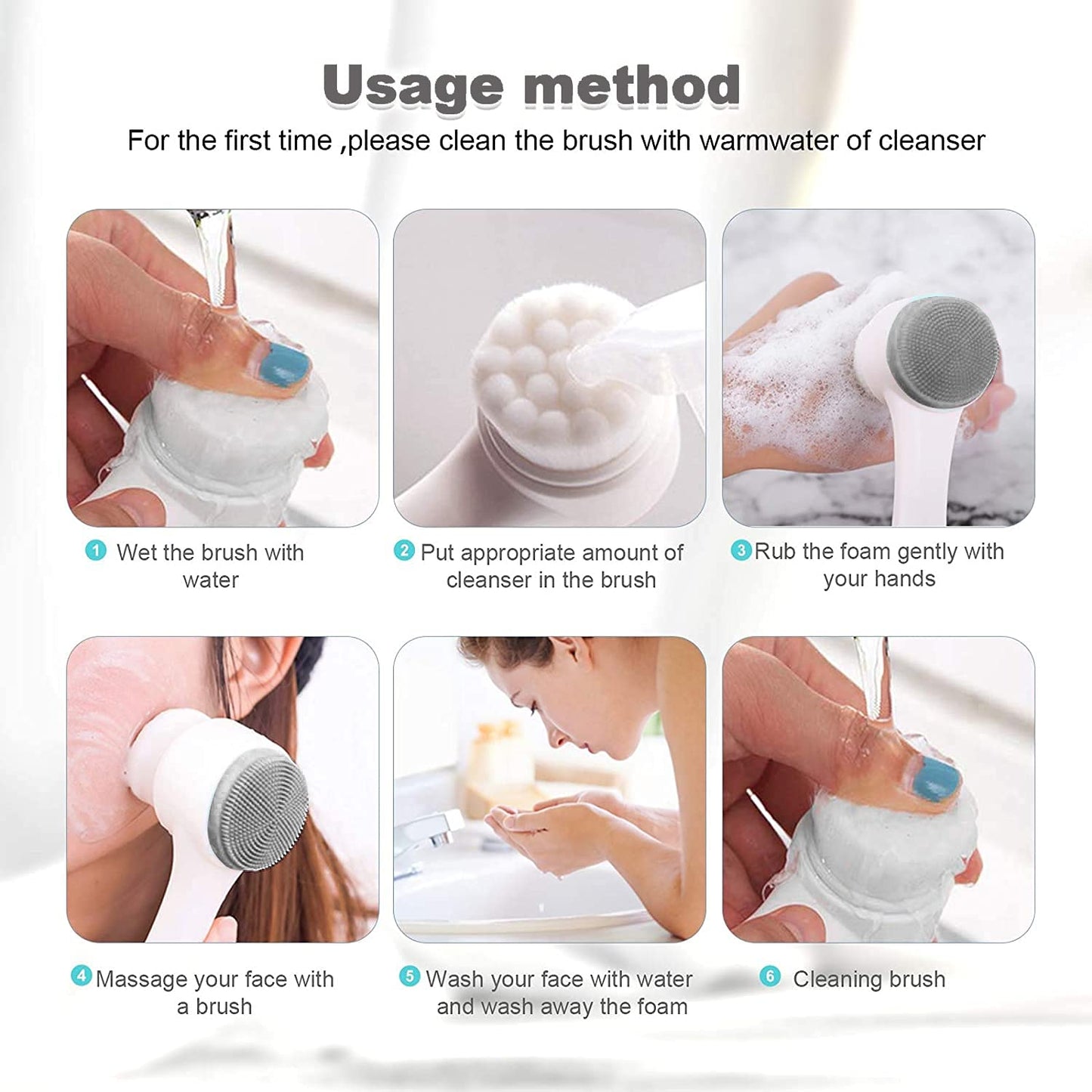 Face Brush - Manual Facial Cleansing, 1Pcs Double Side Skin Care Facial Cleaning Brush, Silicone Facial Scrubber Manual Dual Face Wash Brush for Deep Pore Exfoliation Makeup Massaging (Gray)