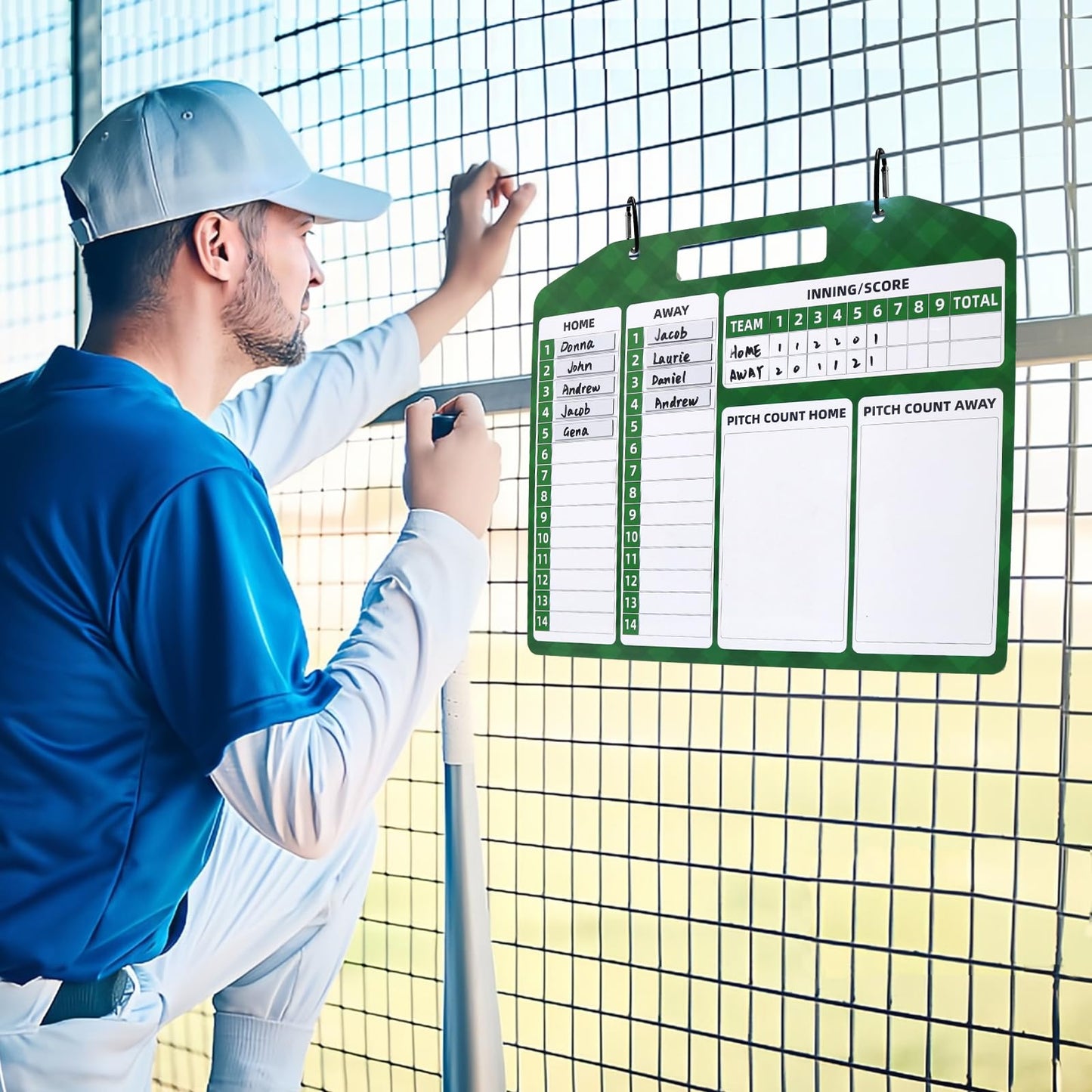 Magnetic Baseball Lineup Board for Dugout，Large Dry Erase Baseball Coach Lineup Board，Double-Sided Baseball Clipboard for Coaches with 30 Lineup Cards,10 Decal, 2 Marker Softball Coaching Accessories