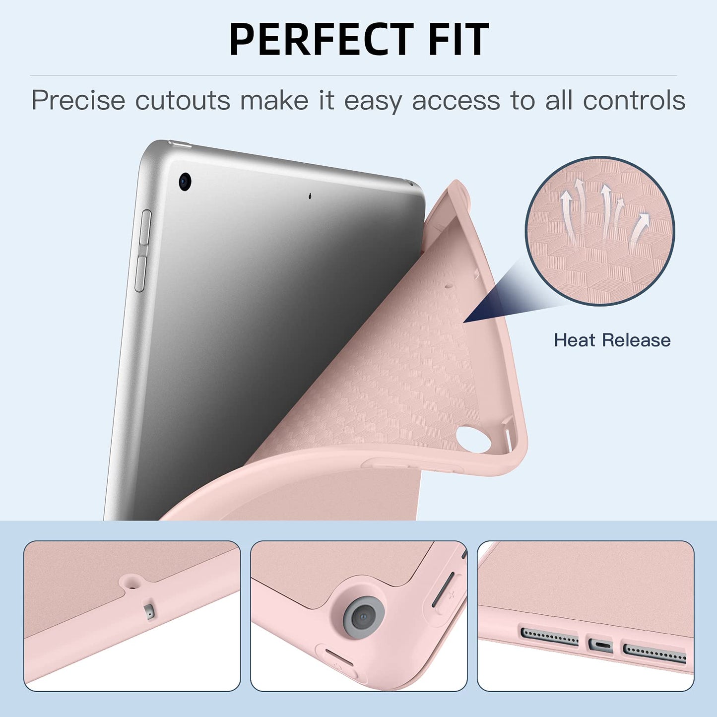 Mastten Case Compatible with iPad 9th/8th/7th Generation Case, for iPad 10.2 Inch Case with Pencil Holder, TPU Smart Stand Back Case Cover for iPad Case 2021/2020/2019, Auto Wake/Sleep, Rose Pink