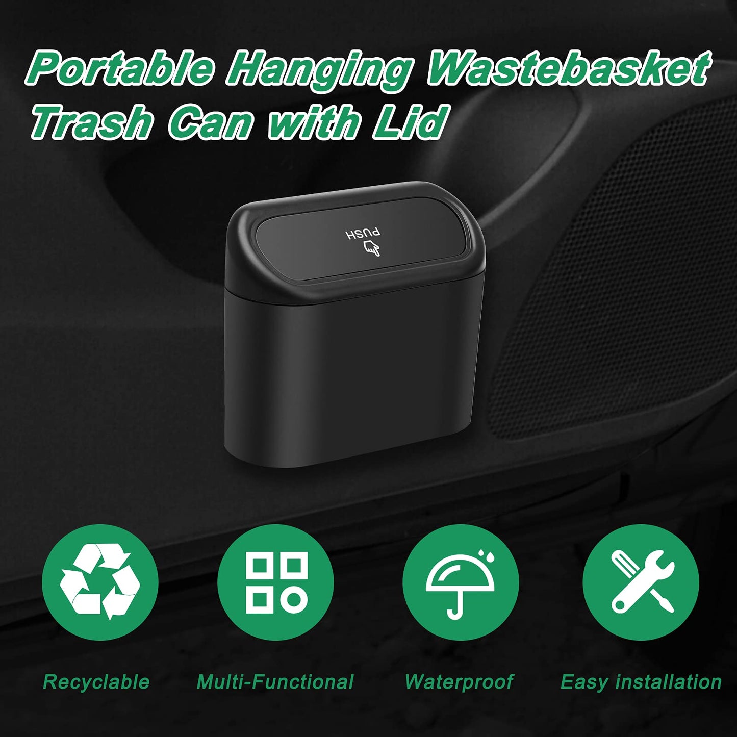 AHIER Small Car Trash Can with lid, Plastic Car Garbage Can Portable Hanging Mini Car Trash Can Car Holder with 30pcs Garbage Bags for Car, Office, Home