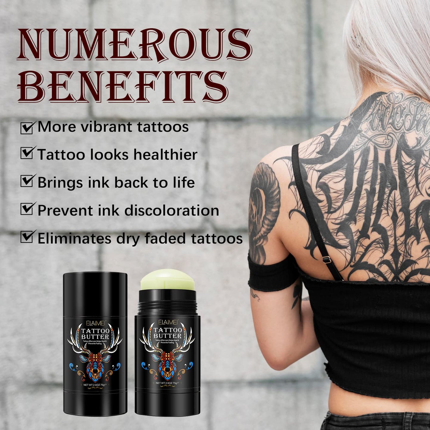 Tattoo Aftercare Butter Balm, 2.6 oz, Old & New Tattoo Moisturizer Healing Brightener for Color Enhance, Natural Organic Tattoo Cream