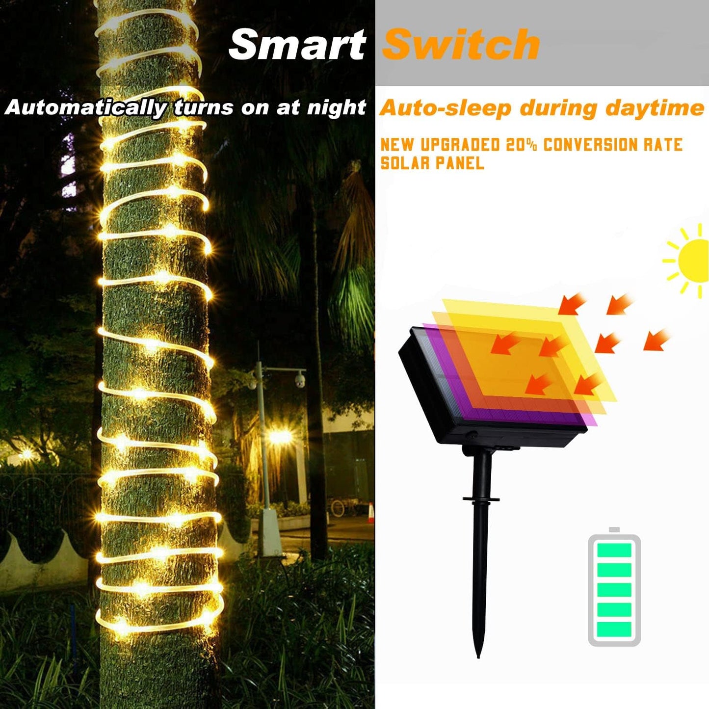 Guirlande lumineuse solaire étanche IP65 39FT 100LEDs LED d'extérieur Lumières solaires d'extérieur pour fête Jardin Cour Maison Mariage Noël Halloween Vacances Décoration d'arbre Éclairage